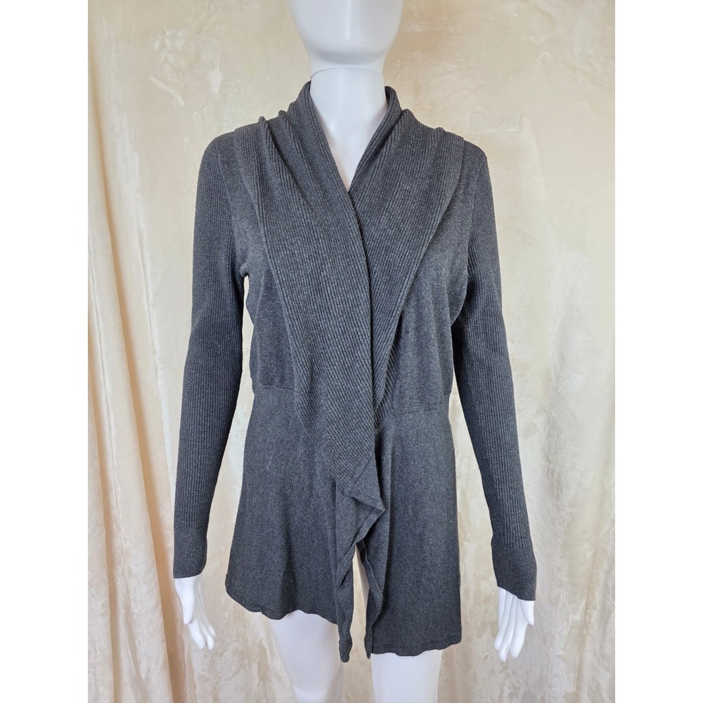 White House Black‎ Market Gray Ribbed Shawl Collar Open Front Cardigan Sweater M